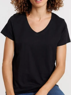 Tee-shirt noir col V femme