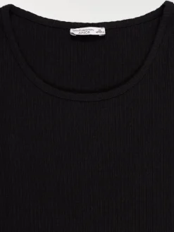 Tee-shirt noir côtelé fille (XXS-M)