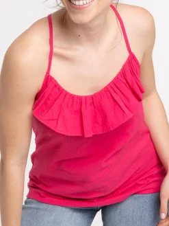 Top à bretelles seersucker fushia femme