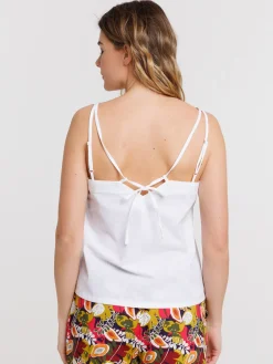 Top écru bretelles croisées femme