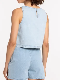 Top denim à bretelles femme
