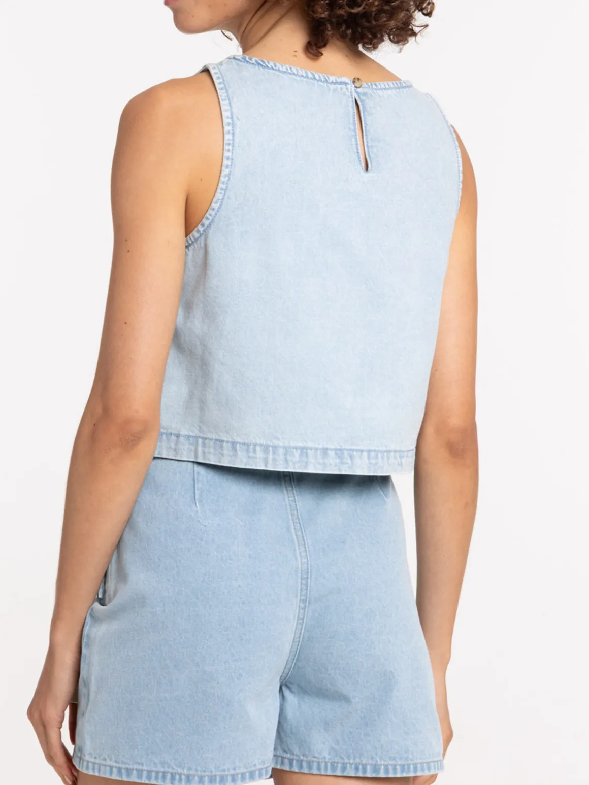 Top denim à bretelles femme