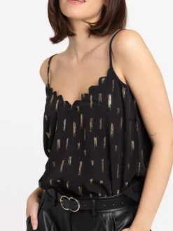 Top festonné noir et doré femme