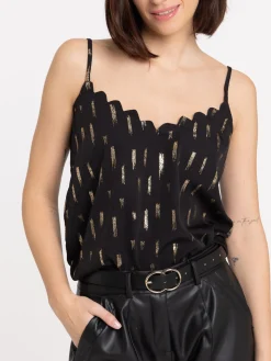 Top festonné noir et doré femme