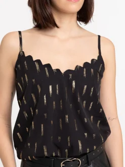 Top festonné noir et doré femme