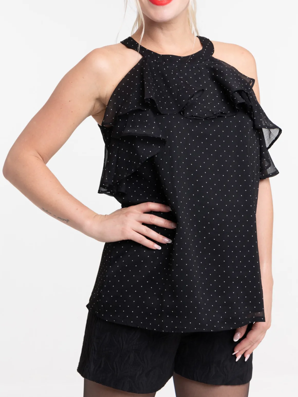 Top imprimé volanté femme noir