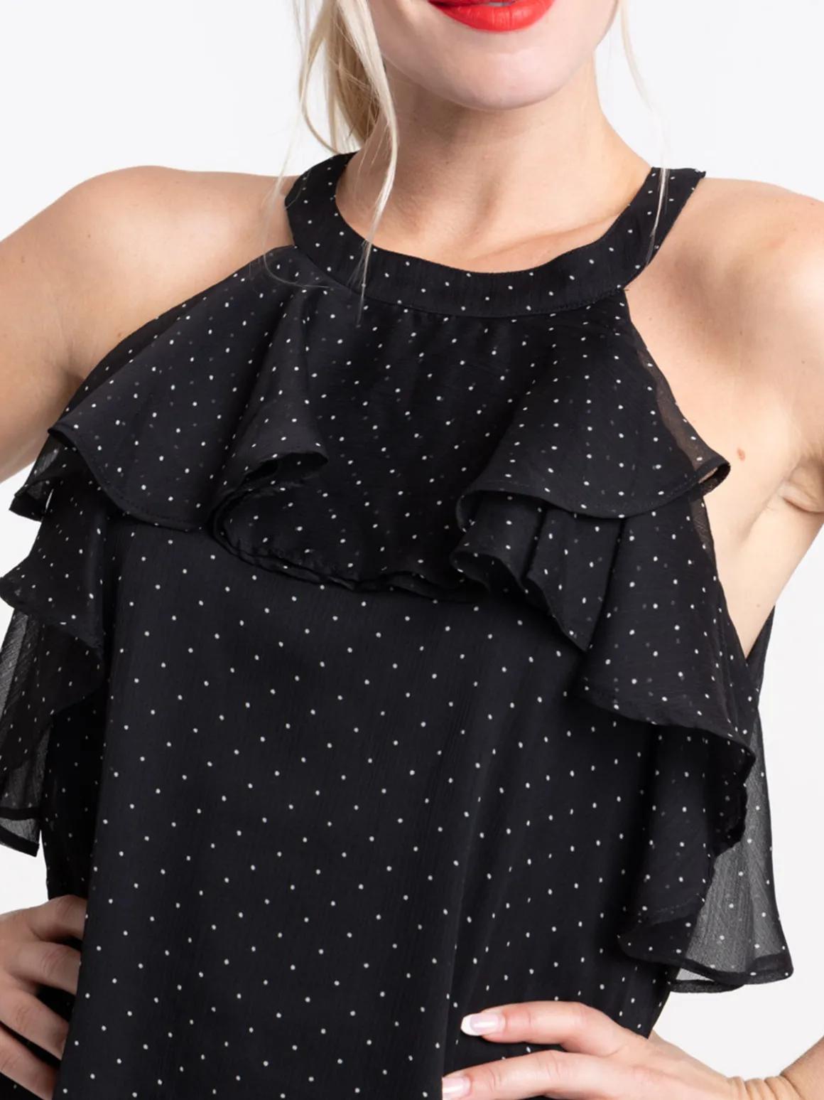 Top imprimé volanté femme noir
