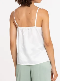 Top satin blanc cassé femme