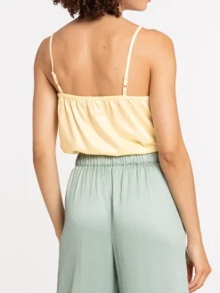 Top satin col V femme