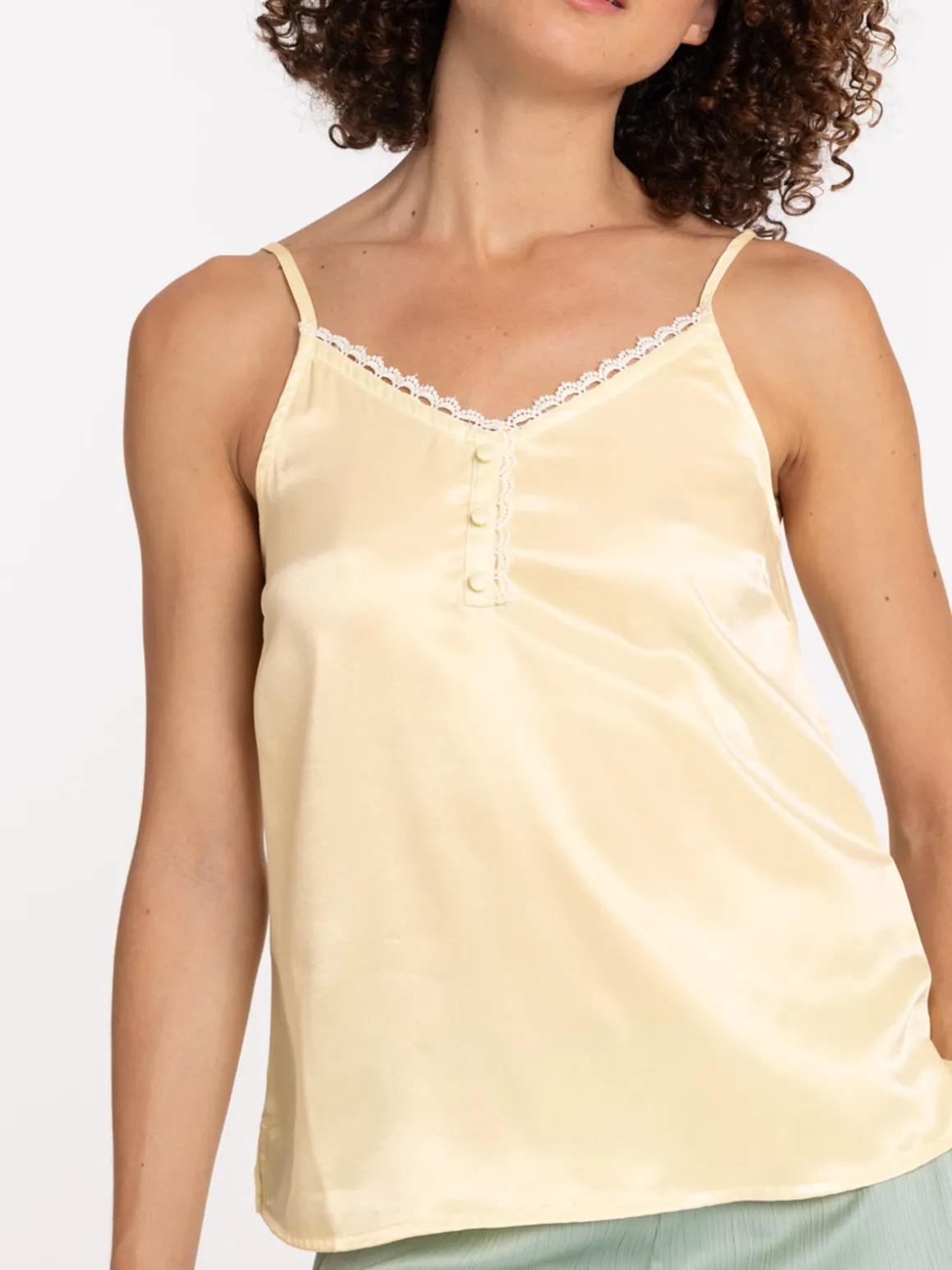 Top satin col V femme