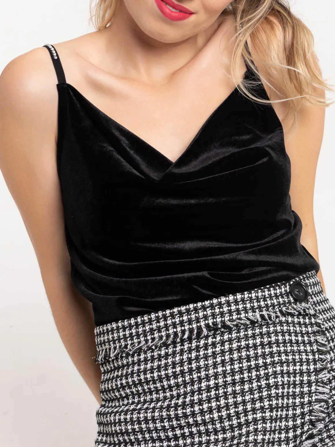 Top velours noir femme