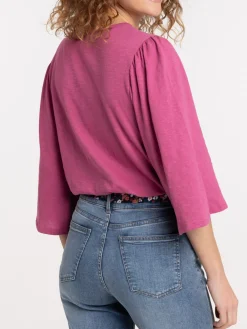 T-shirt aubergine dentelle macramé femme