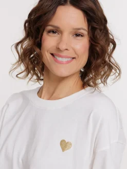 T-shirt blanc cassé coeur doré femme