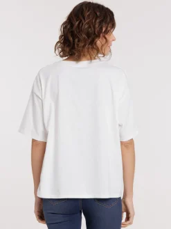 T-shirt blanc cassé coeur doré femme