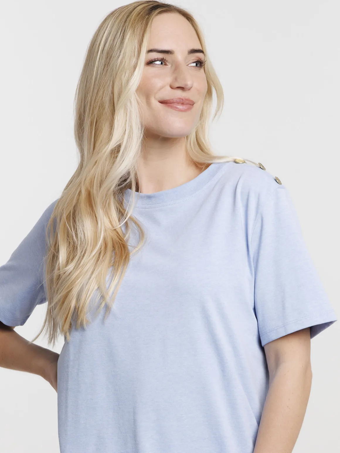 T-shirt boutons épaule gauche femme