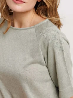 T-shirt broderies épaules femme