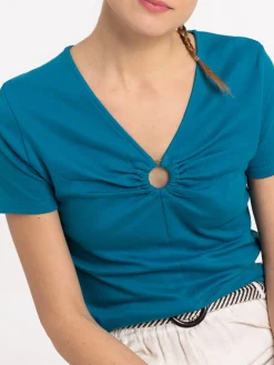 T-shirt canard vif col V anneau femme