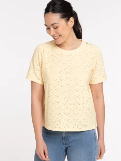 T-shirt col rond boutons épaules femme