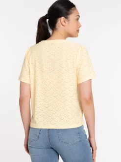 T-shirt col rond boutons épaules femme