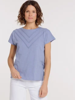 T-shirt col rond denim blue femme