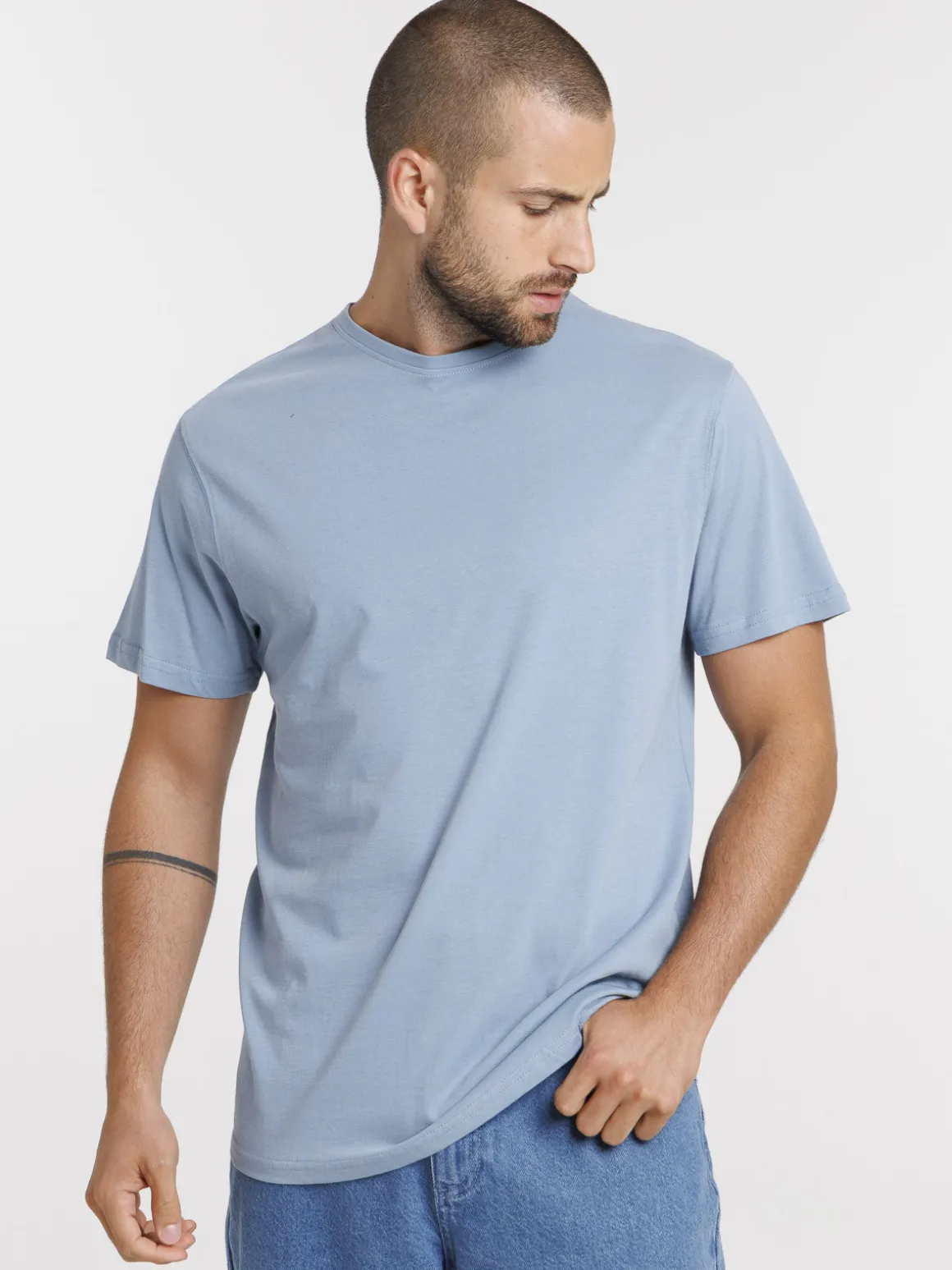 T-shirt col rond denim stone homme