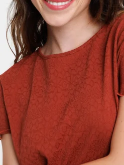 T-shirt col rond marron rougi femme