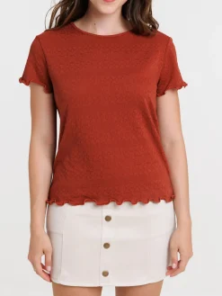 T-shirt col rond marron rougi femme