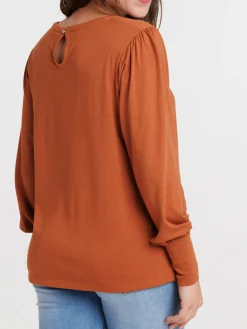 T-shirt col rond ocre rougi femme