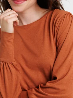 T-shirt col rond ocre rougi femme