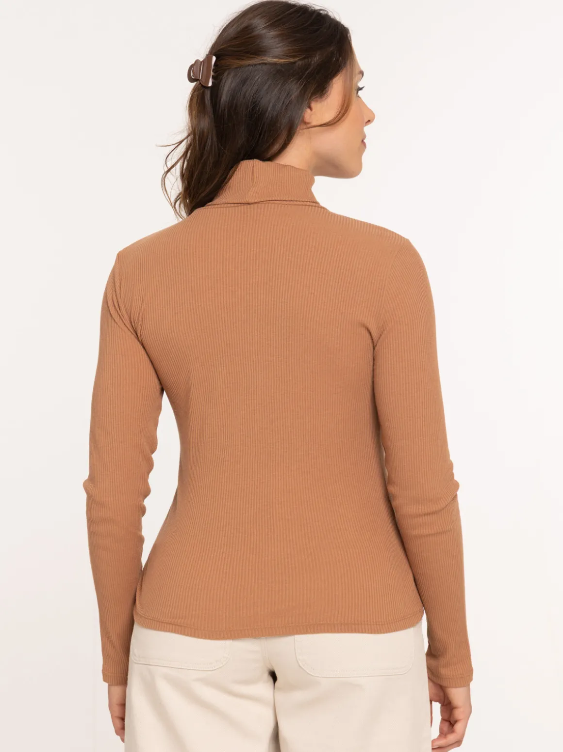 T-shirt col roulé côtelé femme