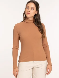 T-shirt col roulé côtelé femme
