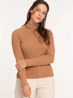 T-shirt col roulé côtelé femme