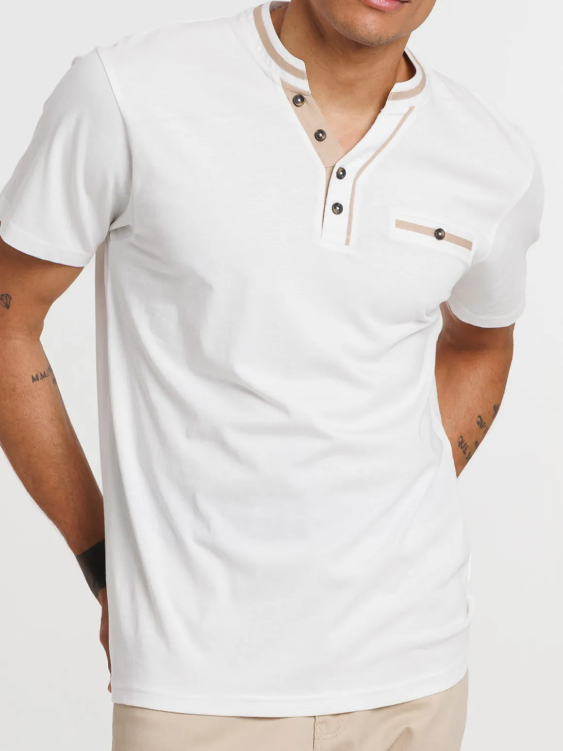 T-shirt col tunisien ivoire homme