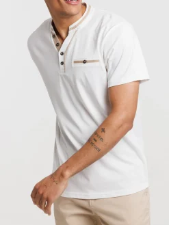 T-shirt col tunisien ivoire homme