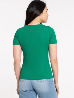 T-shirt col V anneau vert bosphore femme