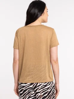 T-shirt col V caramel femme