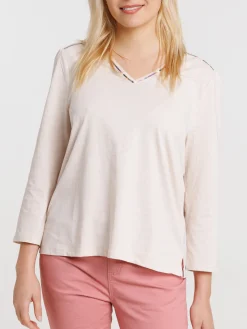 T-shirt col V crème grisée femme