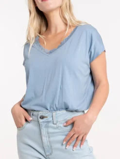 T-shirt col V dentelle femme