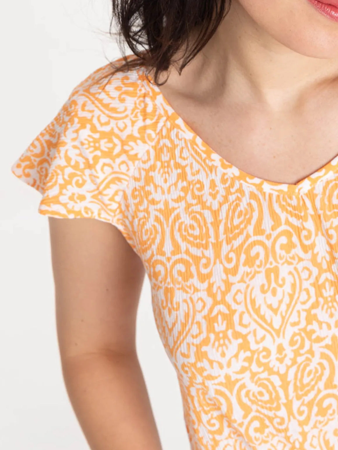 T-shirt col V imprimé orange peps femme