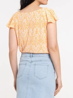 T-shirt col V imprimé orange peps femme