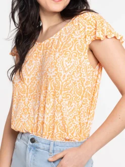 T-shirt col V imprimé orange peps femme