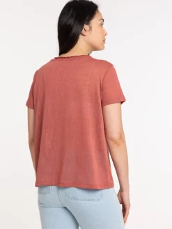 T-shirt col V marsala femme
