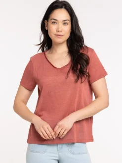 T-shirt col V marsala femme