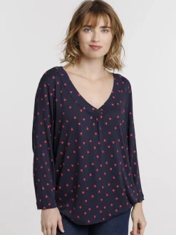 T-shirt col V motif coeur femme