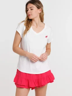 T-shirt col V motif piment femme