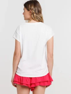 T-shirt col V motif piment femme