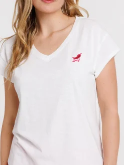 T-shirt col V motif piment femme