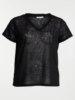 T-shirt col V noir grande taille femme