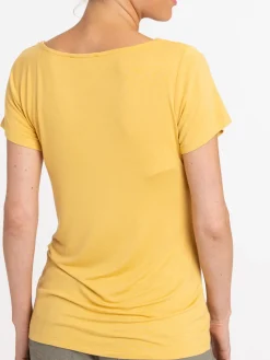 T-shirt col V ocre femme