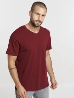 T-shirt col V pourpre homme